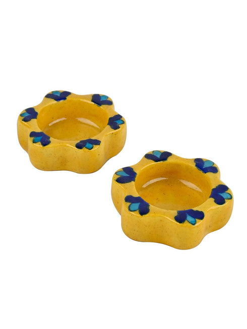 Blue Pottery T-Light Holder Set Of 2 Pcs.